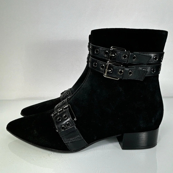 Napoleoni Black Suede Pointed Toe Adjustable Strap Detail Ankle Boots Size 37 - Picture 11 of 11